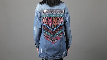 Flamingo Republic - Embroidered Denim Jacket with Pompons