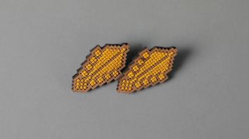 Ghurzeh - Wooden Embroidered Yellow Earrings