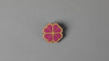 Ghurzeh - Wooden Pink Embroidered Flower Brooch