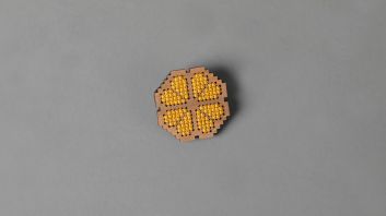 Ghurzeh - Wooden Yellow Embroidered Flower Brooch