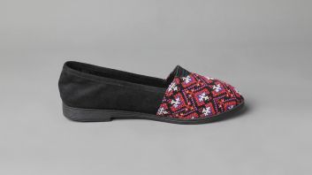 Gioia - Embroidered Black Suede Flats