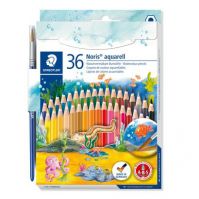 Staedtler Cardboard box containing 36 water color pencils in assorted colors and 1 paint brush