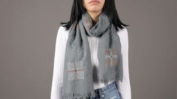 Saru - Embroidered Slate Grey Scarf