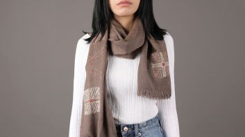 Saru - Embroidered Taupe Brown Scarf